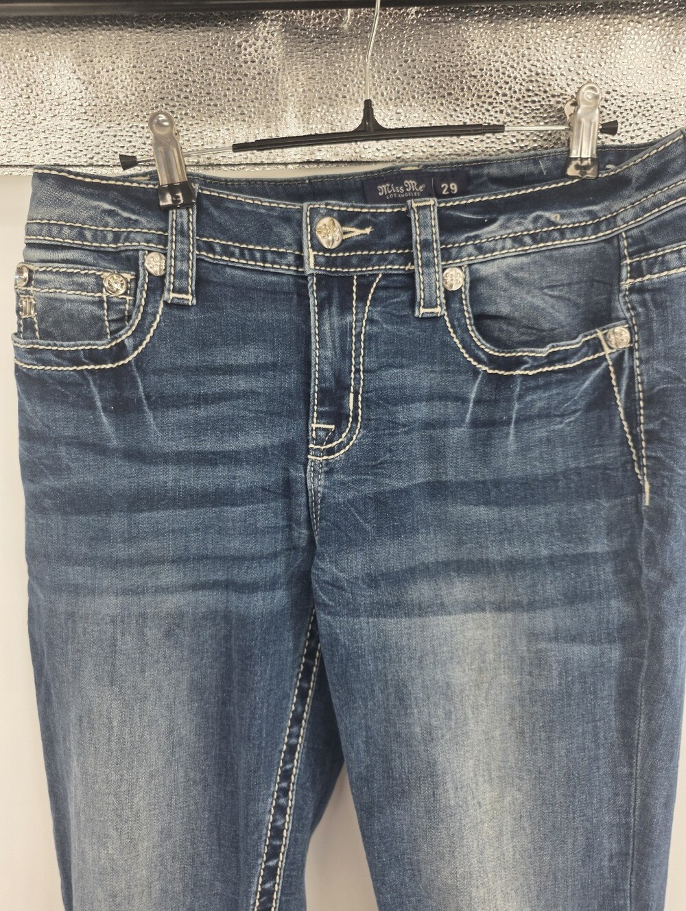 Miss Me Jeans 29 Mid Rise Boot M3793B Inseam 34 Embellished - Picture 4 of 9